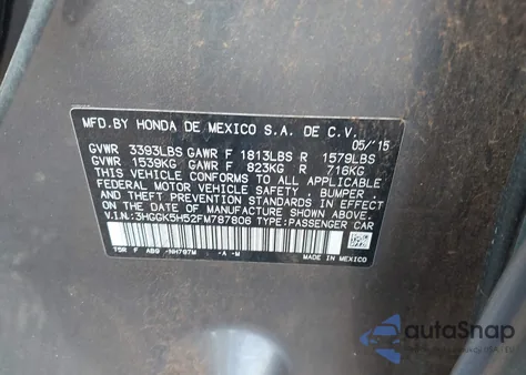 2015 Honda Fit Lx from USA, damaged, VIN 3HGGK5H52FM787806